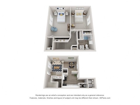 Floor plan for 2 beds, 1.5 baths, 1025 sqft